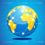 Earth Globe with Routes Lines and Bright Location Dots
